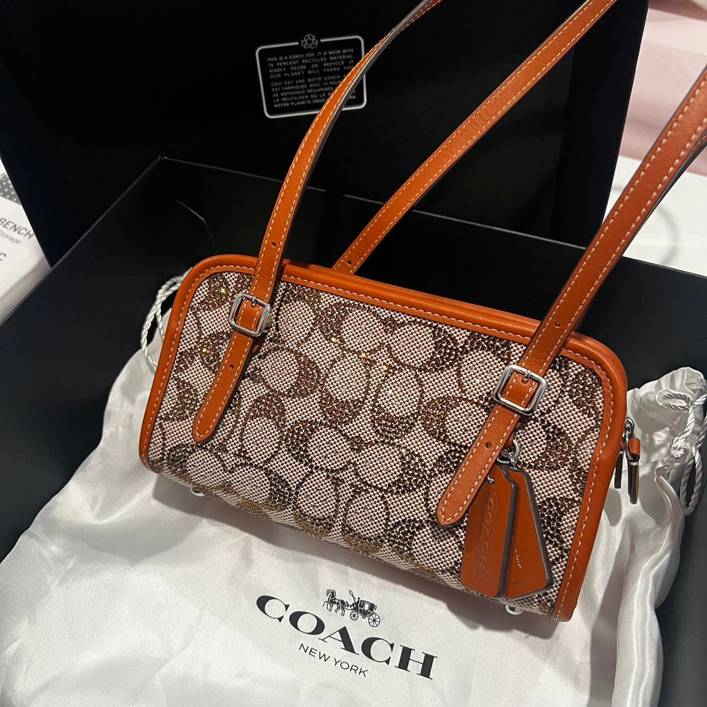 Crystal Swing Zip 20 Leather and Crystal C print canvas