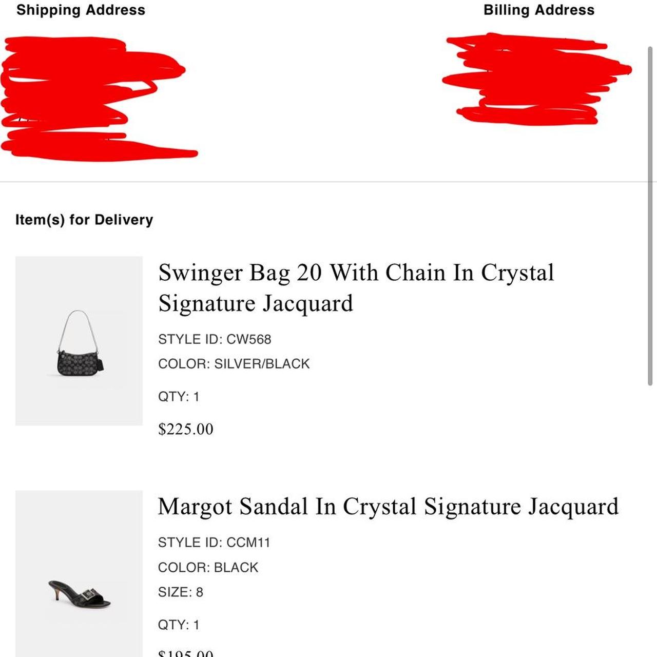 COACH Swinger 20 Crystal Signature Jacquard & Leather Shoulder Bag Black