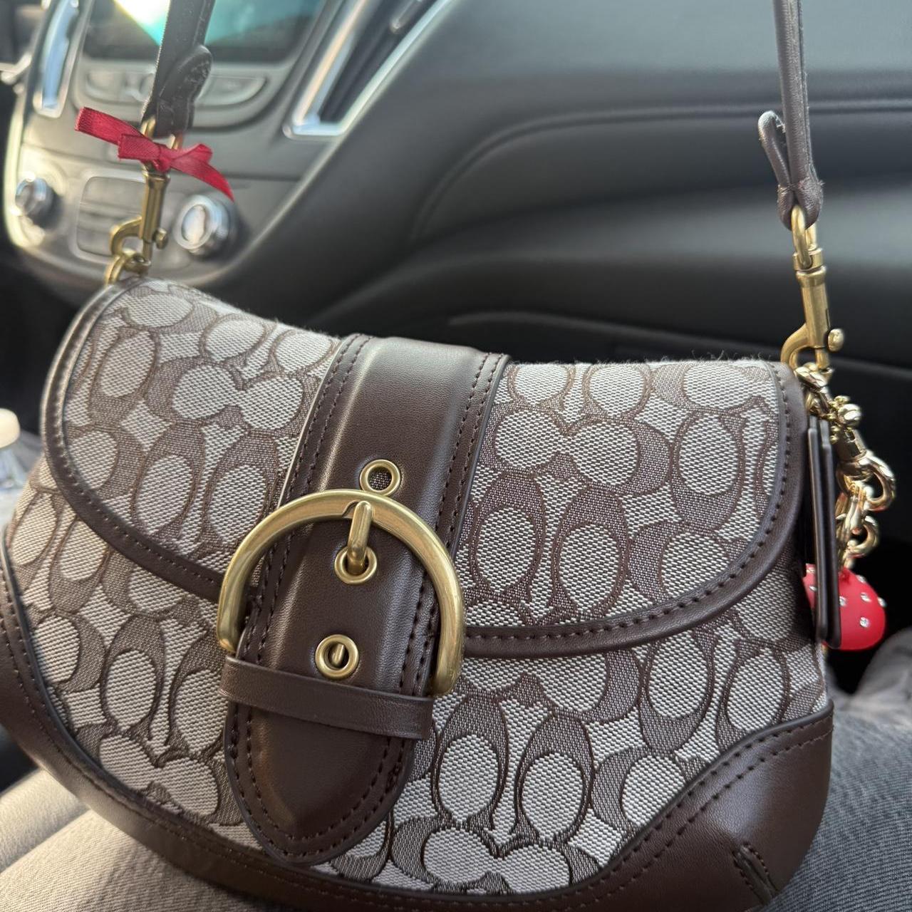 Soho Signature Jacquard top handle shoulder bag, brown color