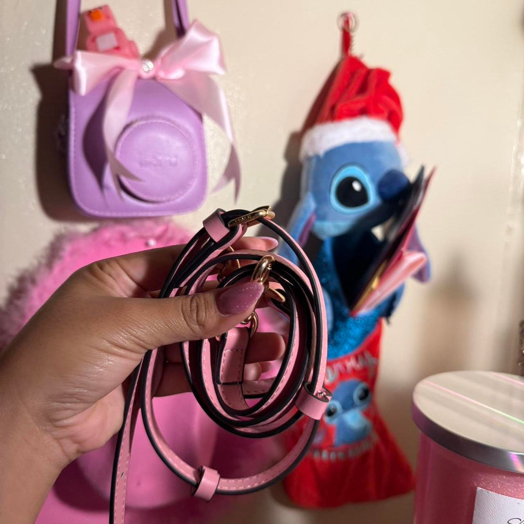 Pink Coach monogram mini shoulder bag with gold chain