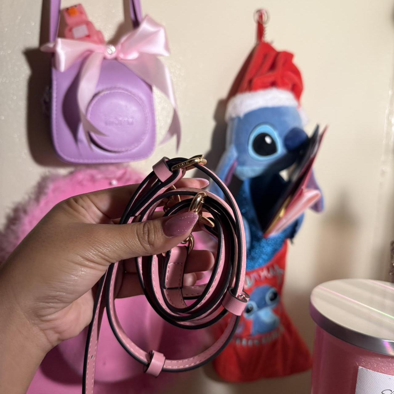 Pink Coach monogram mini shoulder bag with gold chain