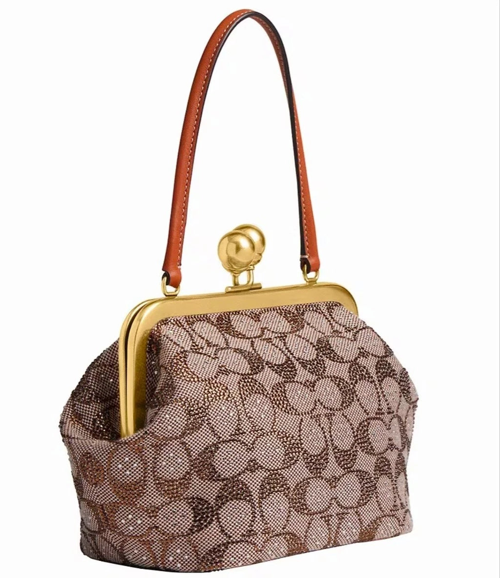 Coach Kisslock Frame Crystal Signature Jacquard Bag 16 CCC53