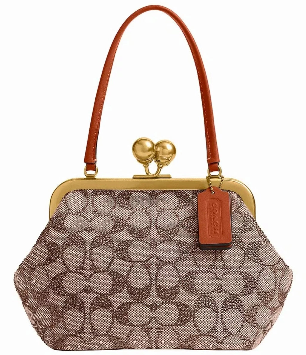 Coach Kisslock Frame Crystal Signature Jacquard Bag 16 CCC53