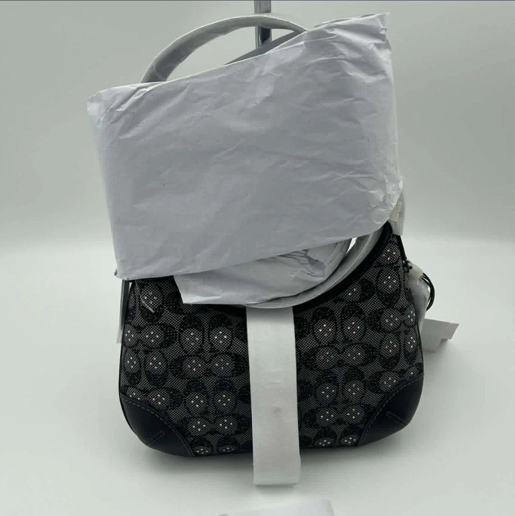 Coach Hamptons Hobo Bag In Crystal Signature Jacquard Silver Black - New