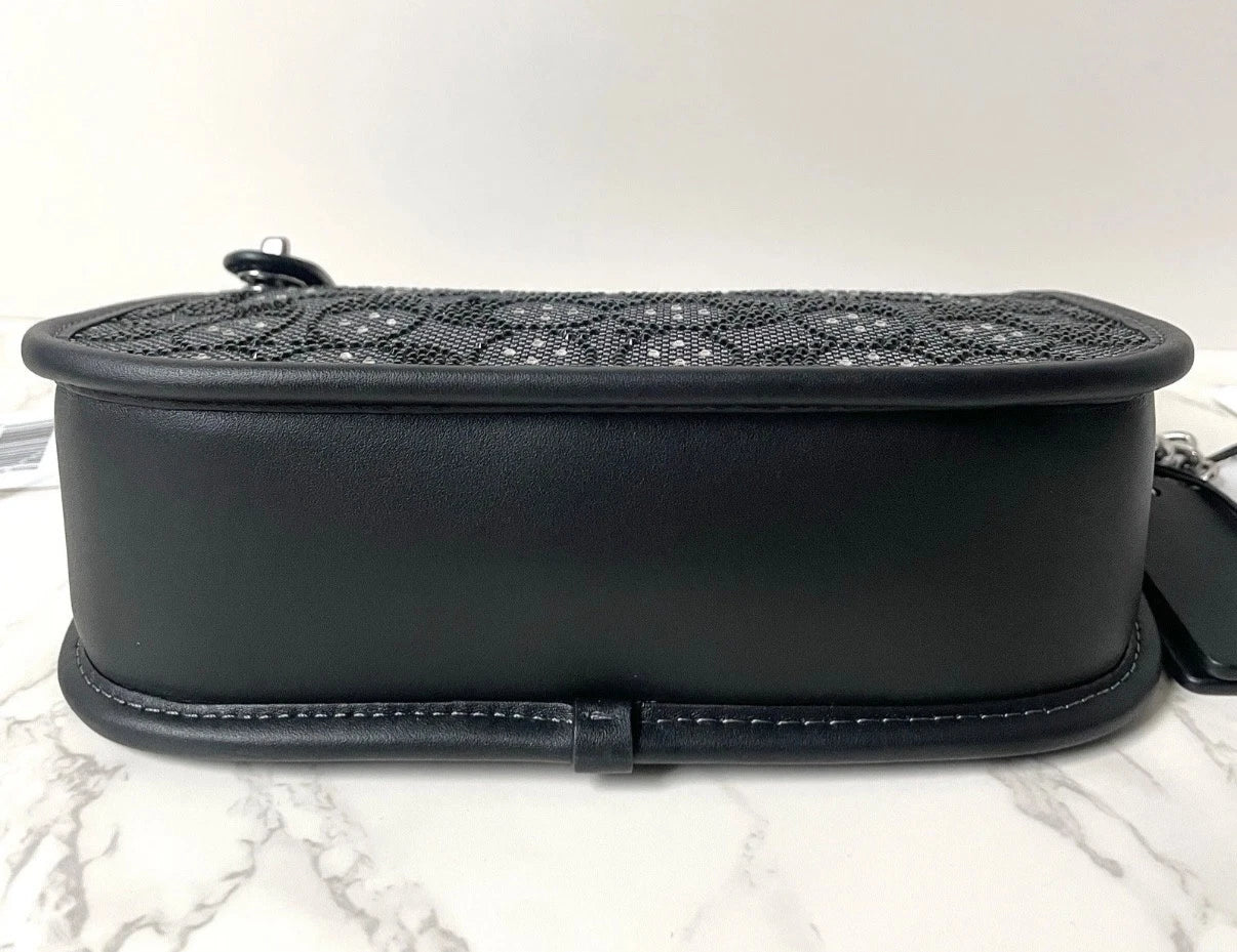 COACH Swinger 20 Crystal Signature Jacquard & Leather Shoulder Bag Black