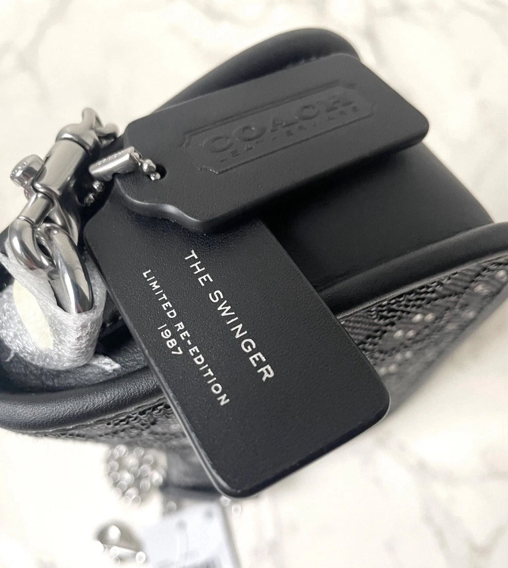 COACH Swinger 20 Crystal Signature Jacquard & Leather Shoulder Bag Black