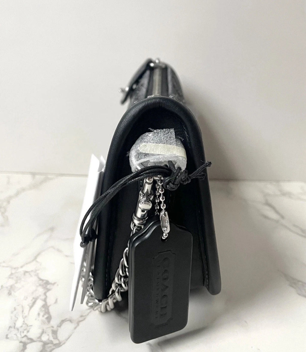 COACH Swinger 20 Crystal Signature Jacquard & Leather Shoulder Bag Black