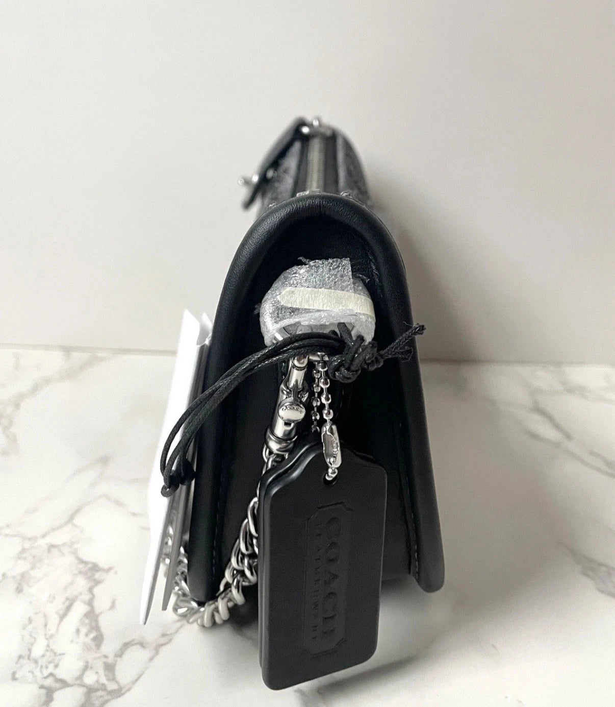 COACH Swinger 20 Crystal Signature Jacquard & Leather Shoulder Bag Black